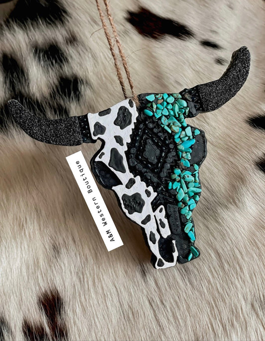 Cow Print Cow Skull Car Freshie | Scent - Leather & Lace