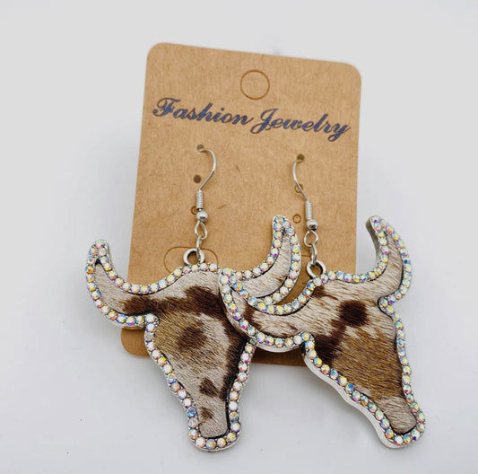 Rhinestone Cowhide Earrings